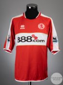 Stewart Downing signed red and white No.19 Middlesbrough match worn long-sleeved shirt, 2006-07