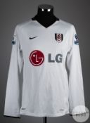 Simon Davies signed white No.25 Fulham long sleeved shirt, 2008-09