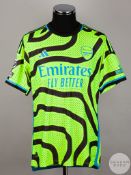 William Saliba signed yellow, black & blue Arsenal No.2 away shirt, season 2023-24,