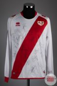 Squad signed white and red Rayo Vallecano long sleeved shirt