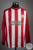 Rory Delap signed red and white No.18 Southampton long-sleeved shirt, 2003-05