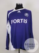 Mbo Mpenza purple and white No.9 Anderlecht match worn long-sleeved shirt, 2007-08