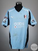 Leroy Rosenior sky blue and black No.37 Fulham worn short-sleeved shirt, 2004-05