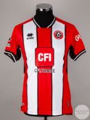 James McAtee signed red, white & black Sheffield United No.28 home shirt, season 2023-24,