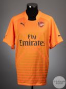 Wojciech Szczesny orange No.1 Arsenal v. Manchester United match worn shirt, 2014-15