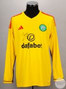 Joe Hart signed yellow Celtic No.1 goalkeepers shirt, season 2023-24,