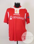 Moussa Traore red and white No.20 Standard Liege match short-sleeved shirt, 2009-10