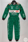 Eddie Irvine a Jaguar green OMP race worn race suit.