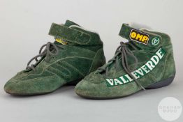 Johnny Herbert a pair of OMP FIA green 2000 season race worn boots.