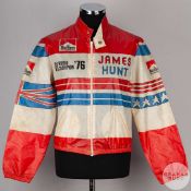 A red white and blue James Hunt 1976 F1 World Champion commemorative pit jacket.