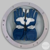 Juan Pablo Montoya pair of blue and white Alpine Stars race worn gloves.