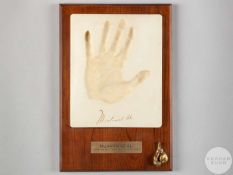 A plaster cast of Muhammad Ali's handprint