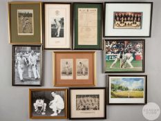 A group of ten framed cricket prints