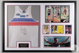 A white, blue & red Jonathan Edwards competition top.