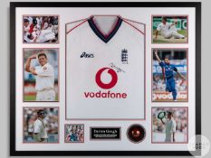 A white Asics Darren Gough England replica cricket shirt and ball