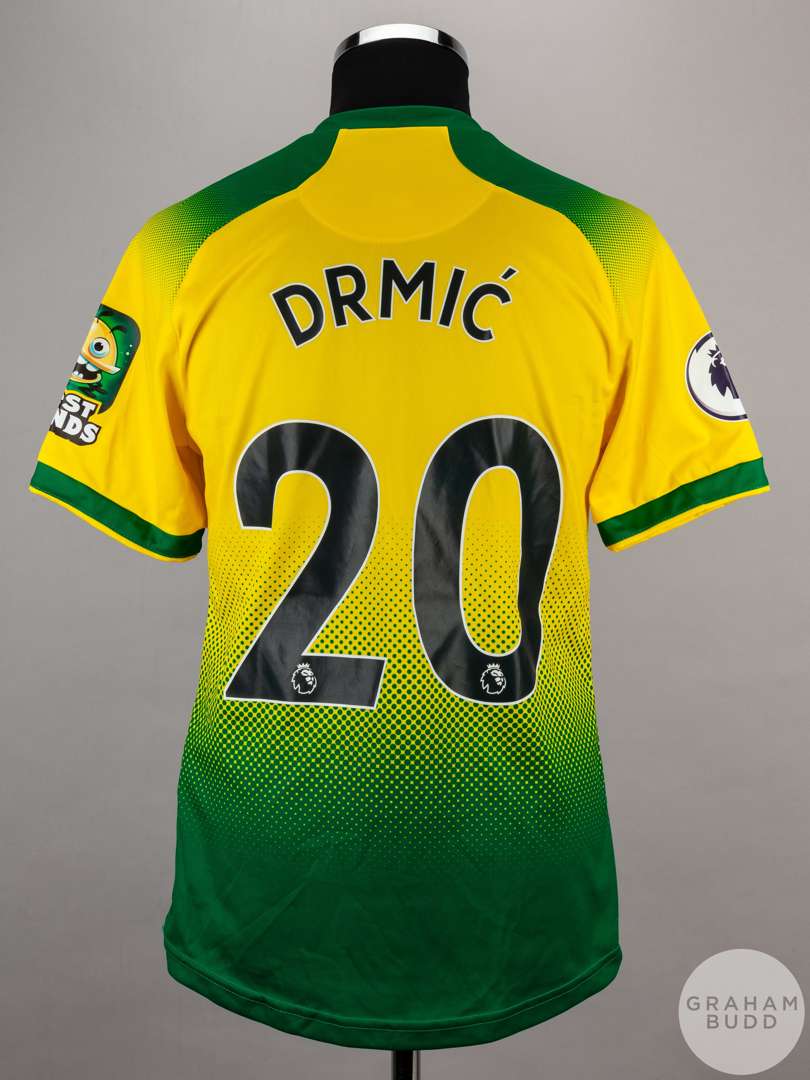 Yosip Drmic yellow and green No.20 Norwich short-sleeved shirt, 2020-21 - Image 2 of 5