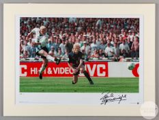 A large colour photographic print of Paul Gascoigne scoring for England