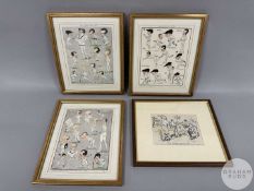 Three Fred May cricketers caricatures
