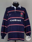 Tim Rodber blue, white & red England No.5 rugby shirt v Australia, Centenary Match 1899-1999
