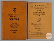 York v. Halifax Rugby League Cup Final souvenir programme, 2nd May 1931