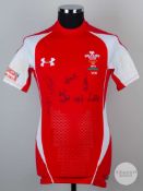 Red and white Wales rugby autographed short-sleeved shirt