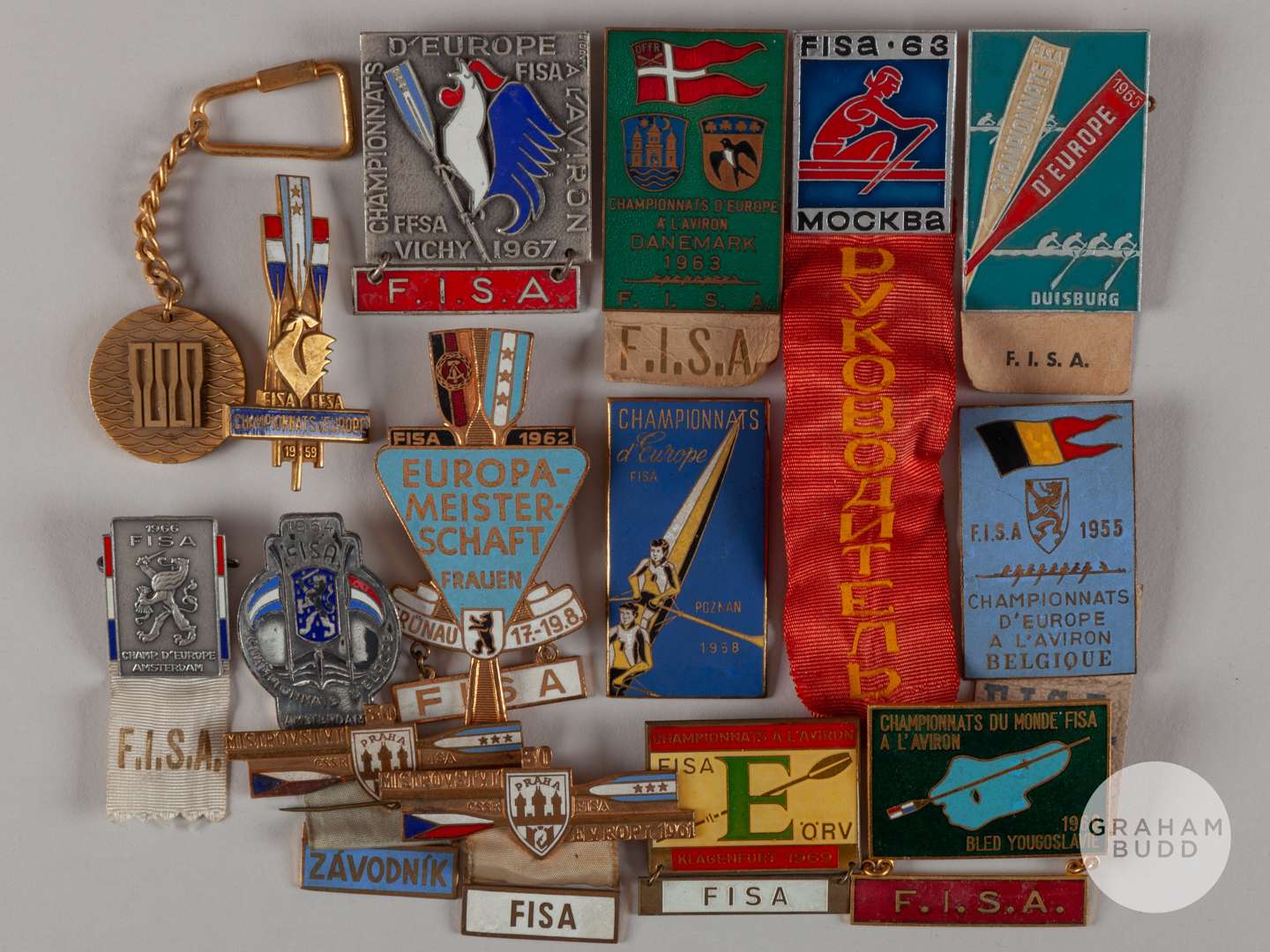 Geoffrey Page a nice collection of fifteen gilt-metal and enamel rowing lapel badges