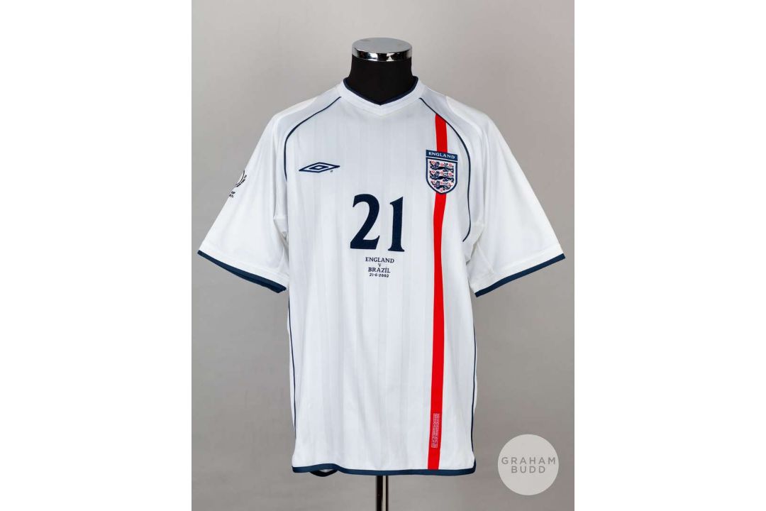 Nicky Butt white England No.21 shirt v Brazil 21st June 2002 - Image 1 of 5