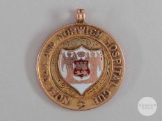 Reginald Wilkinson 9ct gold & enamel Norfolk & Norwich Hospital Cup medal, 1922-23.
