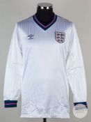 Viv Anderson white No.2 England match issued long-sleeved shirt, 1984-85