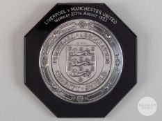 Gordon McQueen, silver-mounted & bakelite Manchester United v. Liverpool Charity Shield plaque, 1983