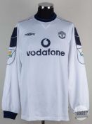 Mikael Silvestre white No. 27 Manchester United long sleeved away shirt.