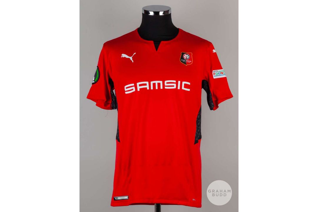 Matthis Abline red No.18 Stade Rennais short-sleeved shirt, 2021-22 - Image 1 of 5