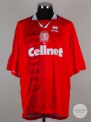 Viv Anderson red No.28 Middlesbrough v. Leicester City short-sleeved shirt, 1997