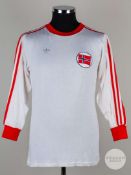 White and red No.10 Norway v. Scotland match worn long-sleeved shirt, 1979