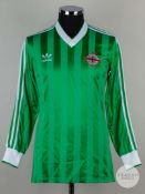 Viv Anderson green and white No.17 Northern Ireland v. England long-sleeved shirt, Adidas, 1984