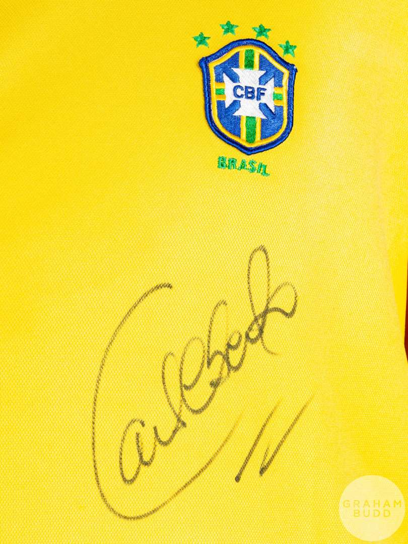 A yellow Brazil short sleeved replica shirt signed by Roberto Carlos. - Image 3 of 5