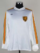 Luc Millecamps white, red, yellow and black No.3 Belgium v. Scotland match worn long-sleeved shirt