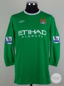 Kasper Schmeichel green & white No.16 Manchester City goalkeepers shirts, 2009-10.