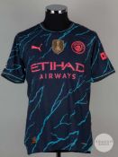 John Stones navy blue No.5 Manchester City short-sleeved shirt, 2023-24