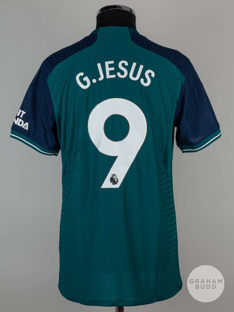 Gabriel Jesus green and navy blue No.9 Arsenal short-sleeved shirt, 2023-24 - Image 2 of 6