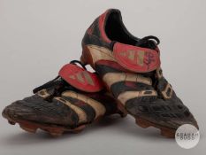 David Beckham pair of black, red and white Adidas predator football boots.