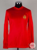 Viv Anderson red No.15 Spain v. England match worn long-sleeved shirt, 1980