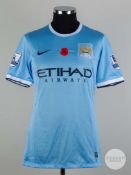 Sergio Aguero sky blue & white No.16 Manchester City v. Sunderland shirt, 2013-14.