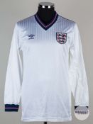 Viv Anderson white No.2 England match issued long-sleeved shirt, 1984-85
