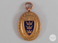 Tom Curry 9ct gold & enamel Hull Hospital Cup medal, 1926-27.