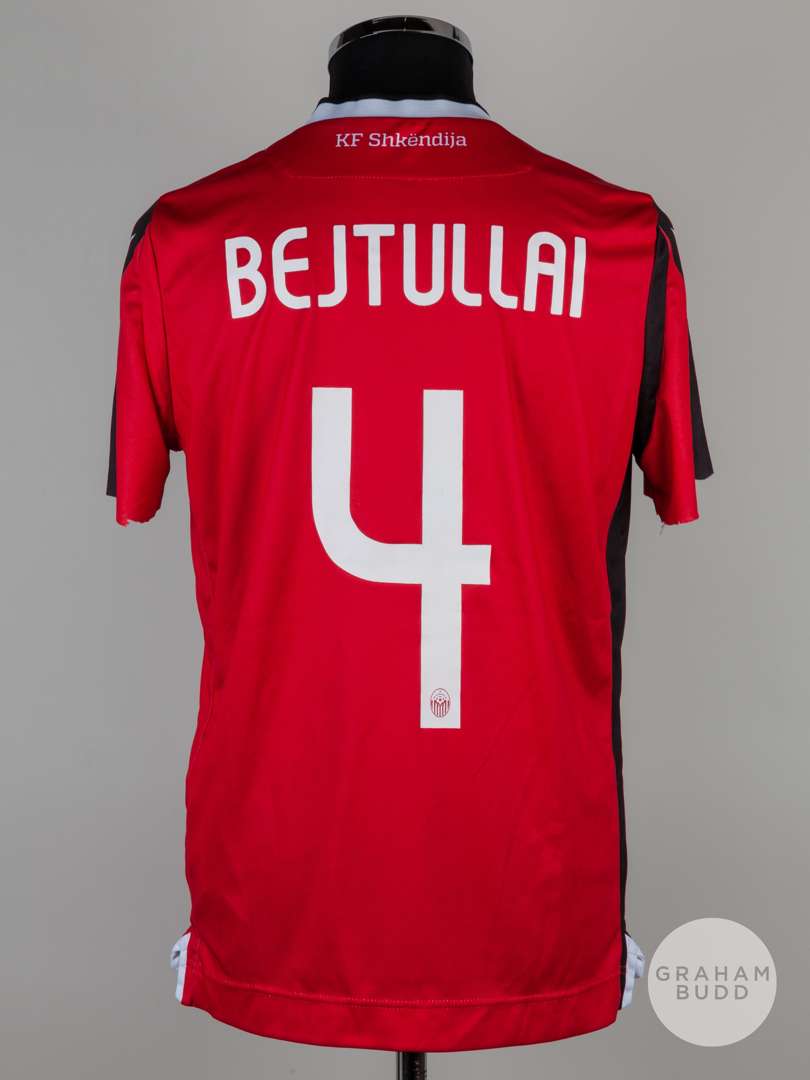 Egzon Bejtullai red and black No.4 Shkendija short-sleeved shirt, 2021-22 - Image 2 of 5