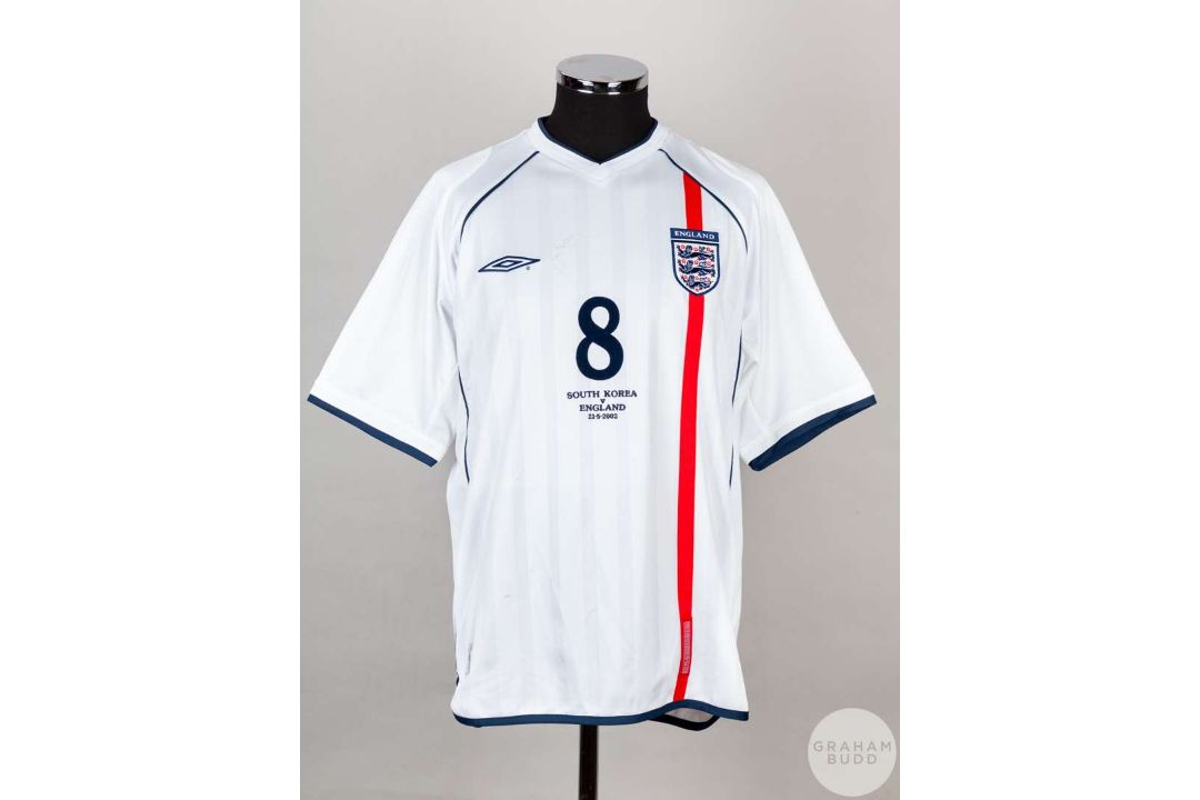 Paul Scholes white No.8 England short sleeved 2002 shirt. - Image 1 of 5