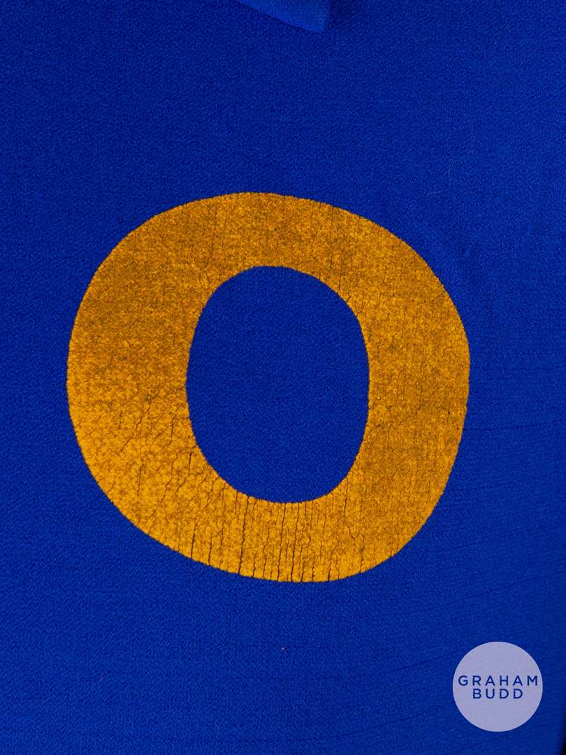 Viv Anderson blue and yellow No.2 long-sleeved shirt, Pex Sportswear with -v-neck style collar - Image 3 of 5