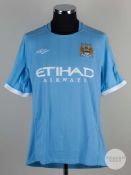 Micah Richards sky blue No. 2 Manchester City short sleeved shirt 2010/11.