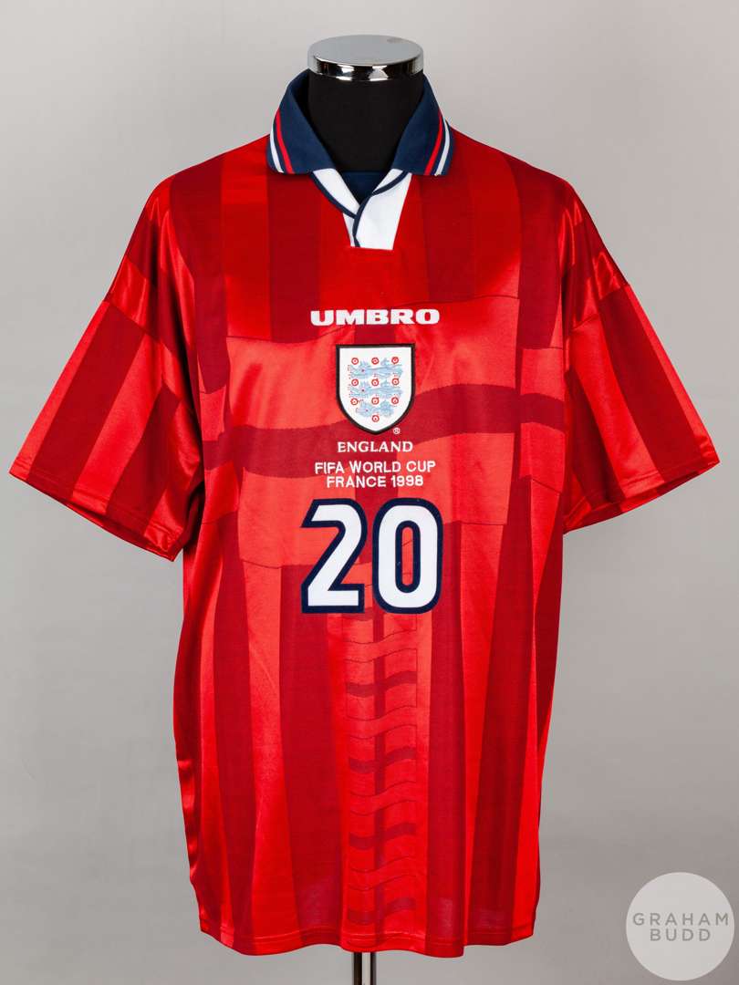 Michael Owen red No.20 England short sleeved 1998 shirt.